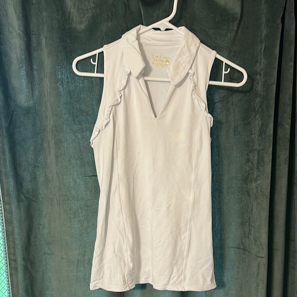 White Sleeveless Top with Ruffle Detail
